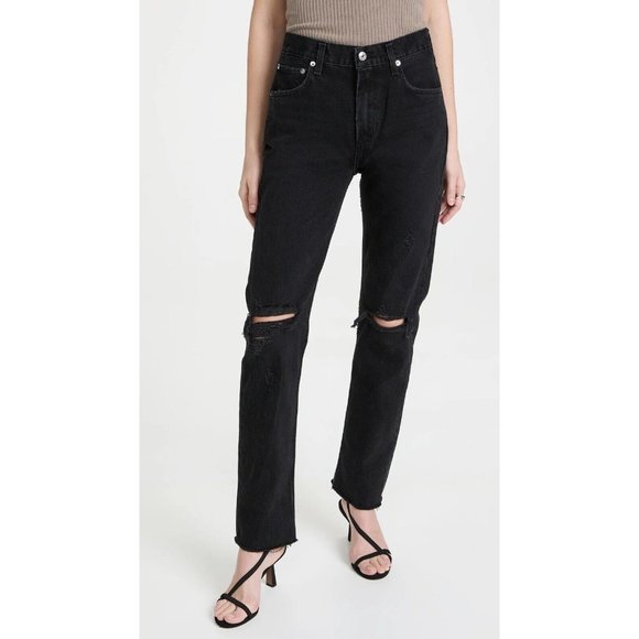Agolde Denim - AGOLDE Cherie High Rise Straight Jeans Distortion Black